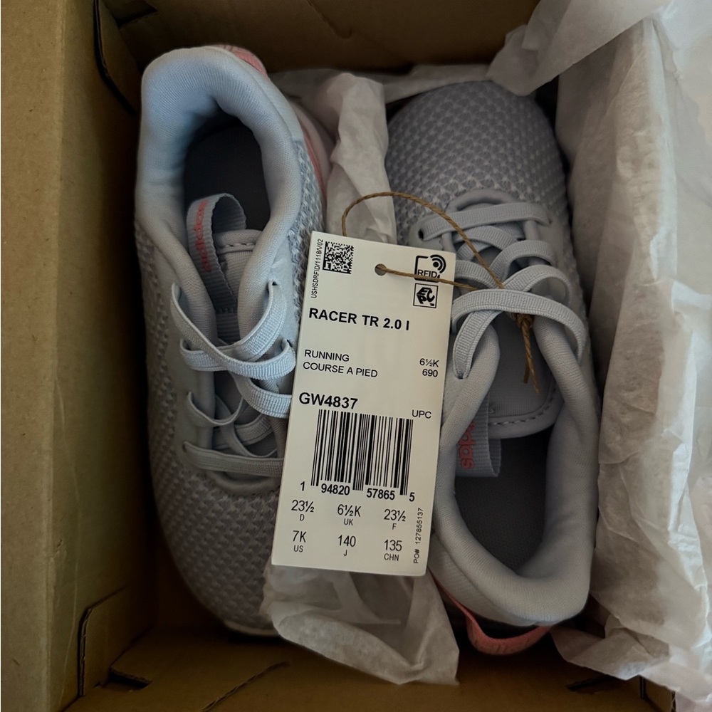 NWT!-{Adidas}-Size: kids 7- Racer TR 2.0 Running Shoe, Halo Blue/White/Super Pop